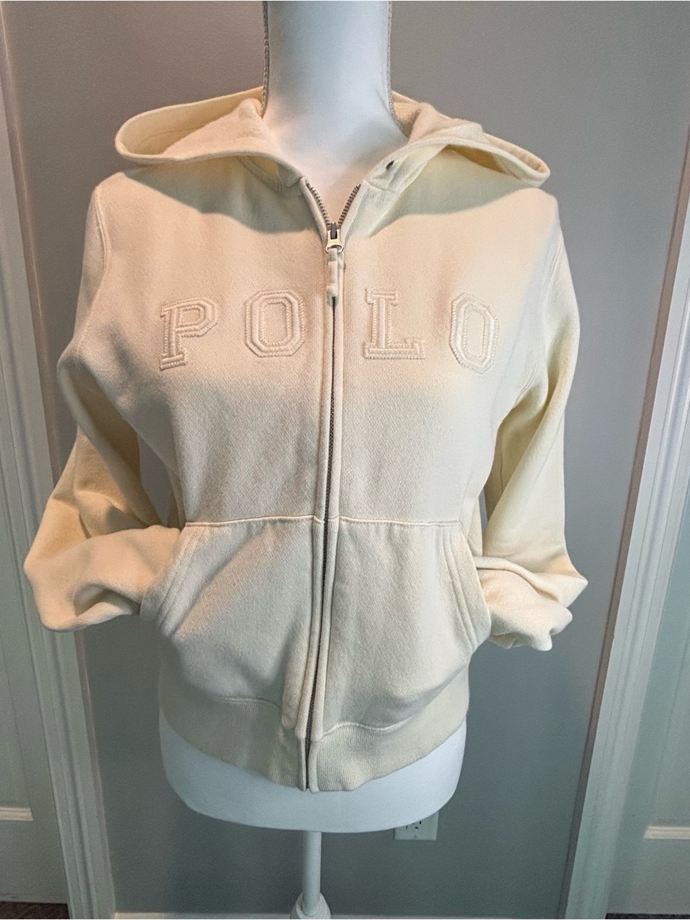 Ralph Lauren Sport Cream Zip Hoodie Embroidered POLO Medium